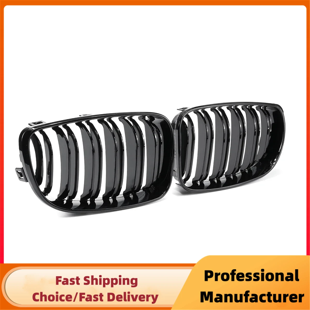 For BMW E81 E87 1-Series 128i 130i 135i 2004-2013 Front Bumper Kidney Grille 1Pair Double Slat Racing Grill Glossy Black Grille