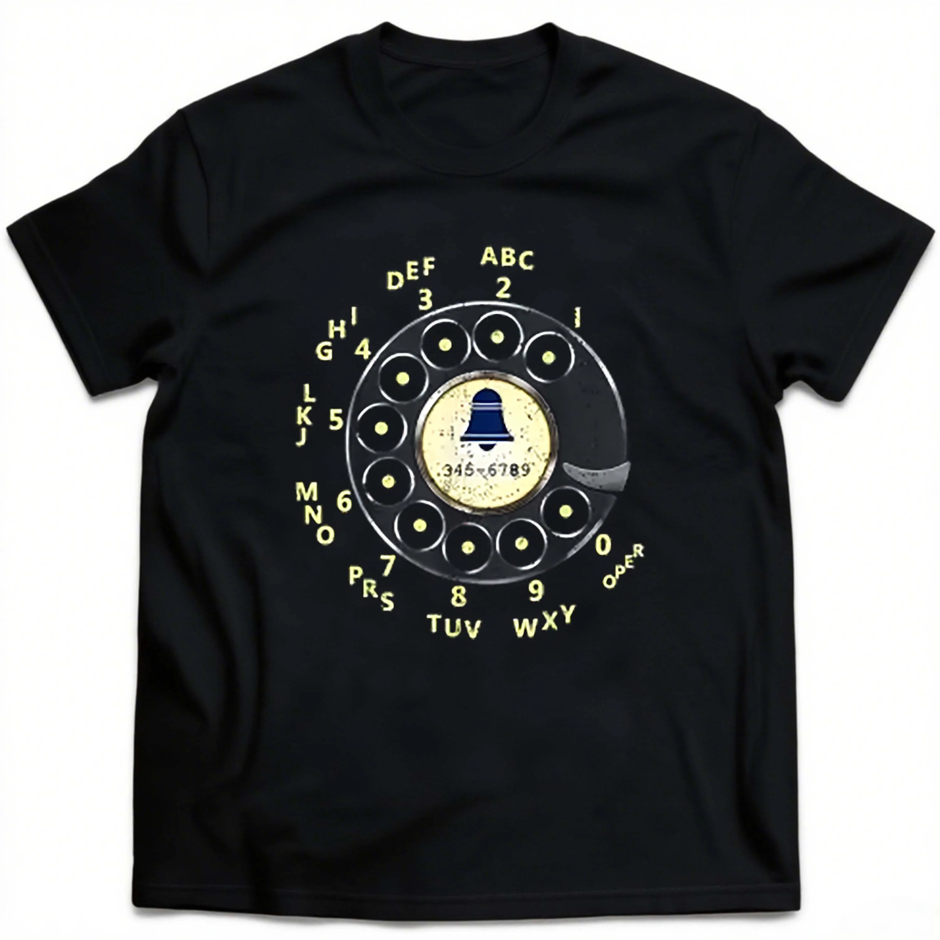 Plus size retro wijzerplaatpatroon zwart T-shirt met korte mouwen geschikt voor outdoor vrijetijdskleding in de zomer