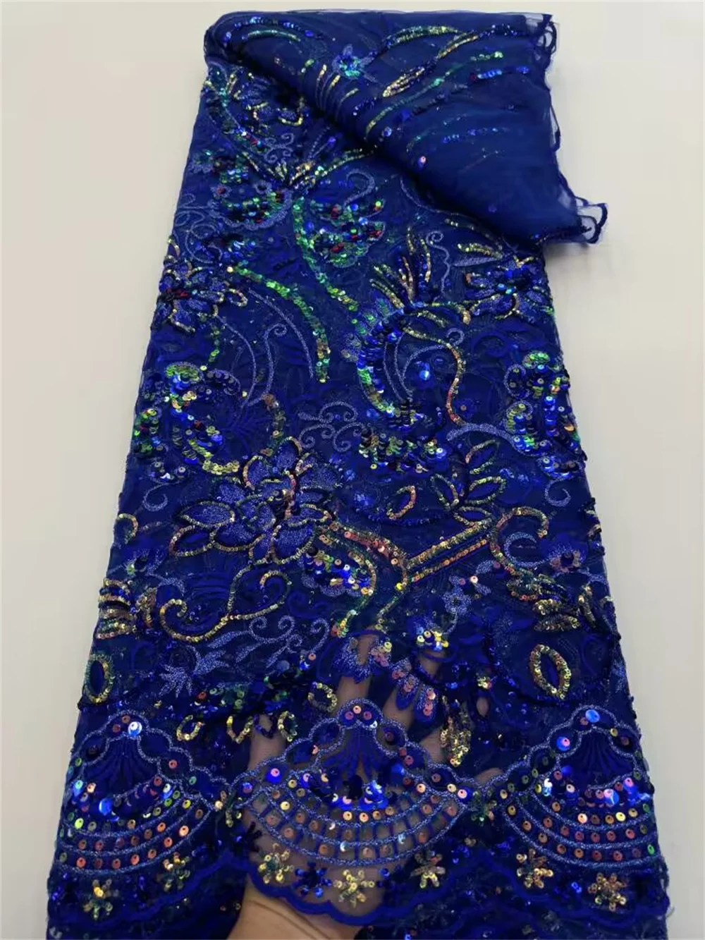 African Lace Fabric French Net Luxury Sequins Fabric 2023 High Quality Sewing Embroidered Lace Tulle Nigerian Lace Fabric 5Yards
