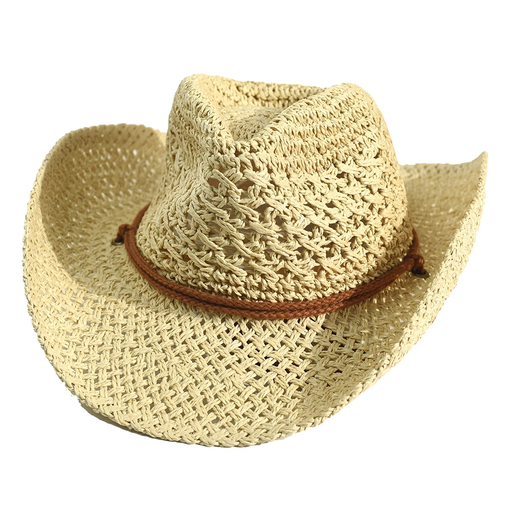 Panama Soft Handmade Cowboy Straw Hat Summer Men Women Outdoor Travel Beach Hats Unisex Solid Wide Brim Beach Sun Cap Fedora Hat