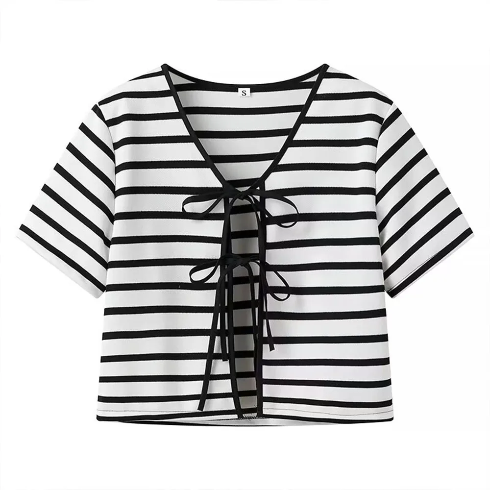 2024 Summer New Fashion Women\'s Elegant Design with European and American Style Stripe Knitted Short Sleeve Set