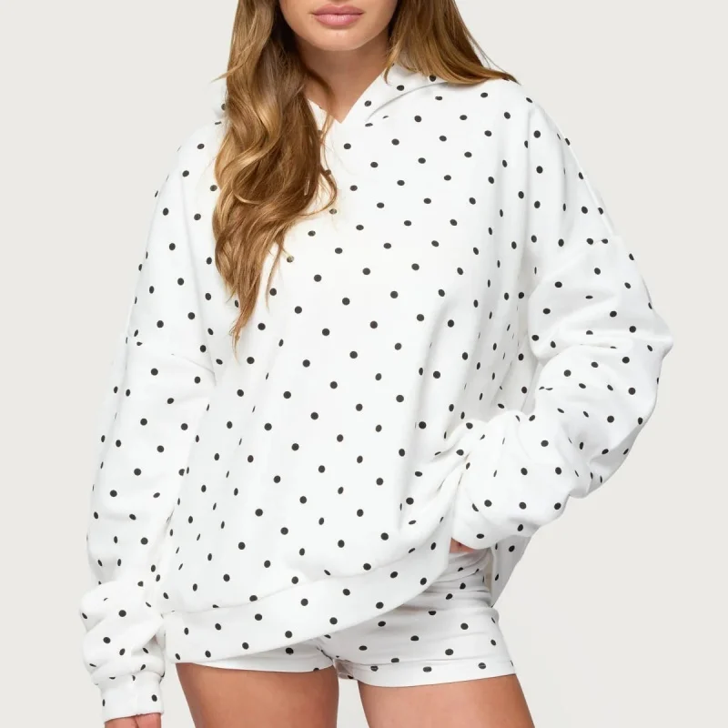 2-teiliges Workout-Set für Damen, Teenager, Mädchen, Y2k, gepunktetes Sweatshirt, Kapuzenpullover, Pullover, Outfit, Lounge-Shorts, Trainingsanzüge