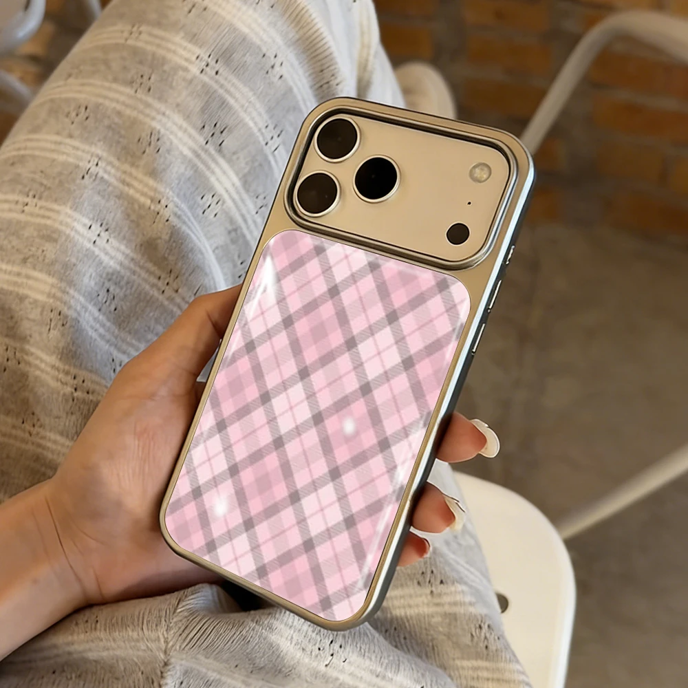 Einfache blaue karierte Drop-Glue INS Hülle für iPhone 15 17 13 Pro Max Phone 11 12 ProMax 14 15 16 Plus Hüllen Stoßfeste Luxus-Fundas – Detail 4