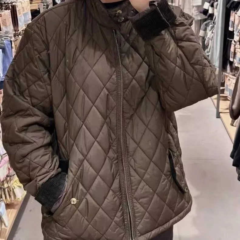 

Retro Briti Sle Diamond id Old Money Sle Cleanfit Embroidered Cotton Jaet Couple's Vest Outerwear Stand Fit Zipp...