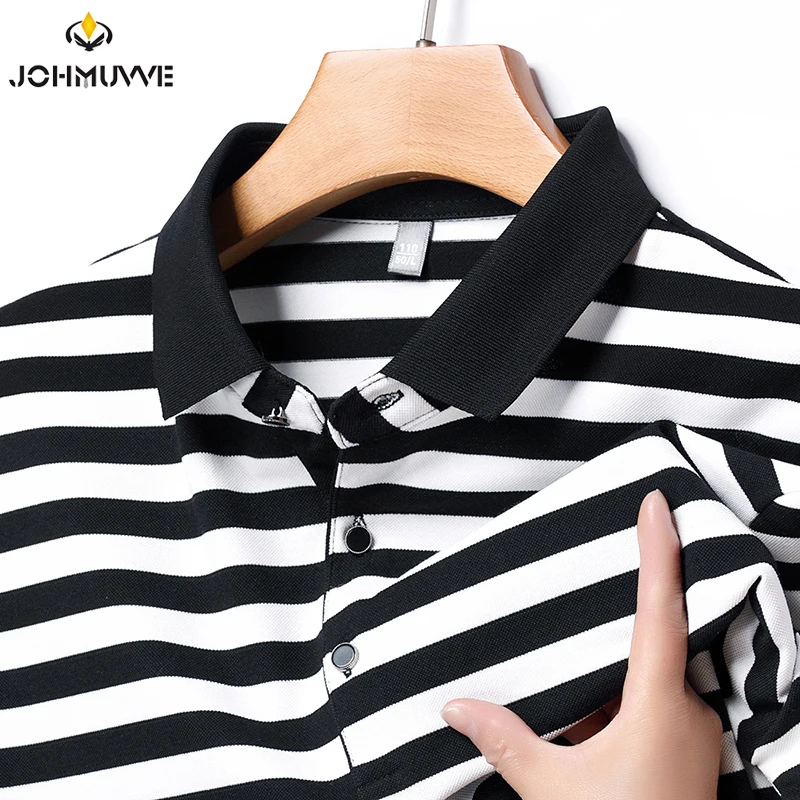 2024 Men\'s New Striped Cotton Business Casual Short sleeved POLO Shirt Fashion Short sleeved Comfortable and Breathable Top