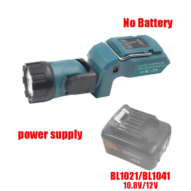 

Portable Spotlight LED Warning Light Work Lamp Flashlight USB Charger for Makita BL1021 BL1041 10.8V 12V Li-ion Battery Blue