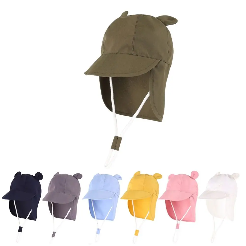 

Cute Ears Kids Sun Hat Wide Brim Neck Protection Children's Beach Hat with Shawl Fashion Breathable Sun Protection Hat
