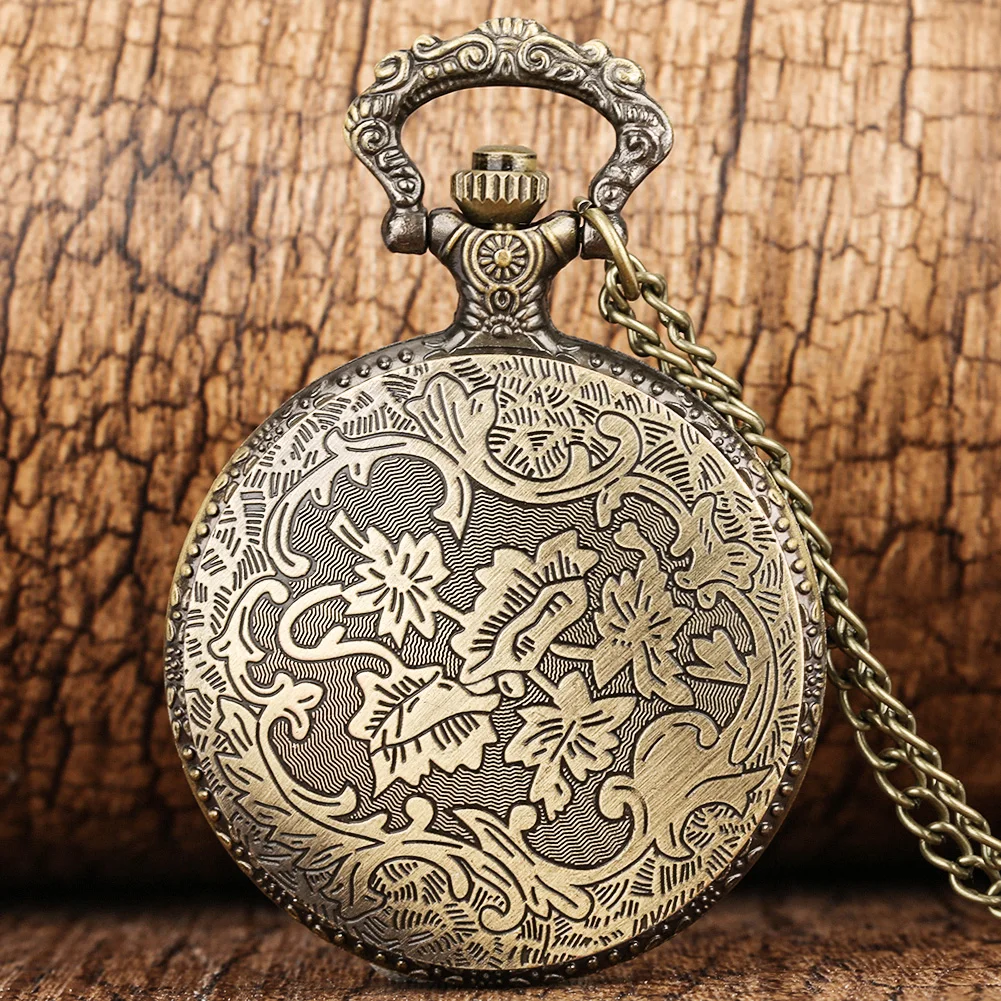 Bronze Hollow Georgia Landmark Pattern Display Quartz Necklace Pocket Watch Arabic Numerals Analog Sweater Chain Pocket Clock