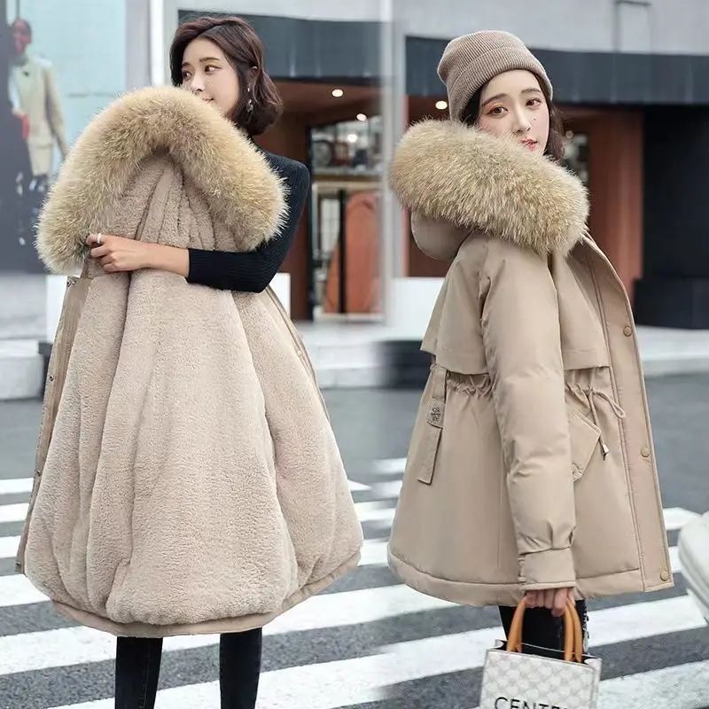 Women's Parker Medium Long Inner Detachable Hooded Coat 2026 New Cotton Jacket Thicken Winter Coat Female Warm Parkas Overcoat