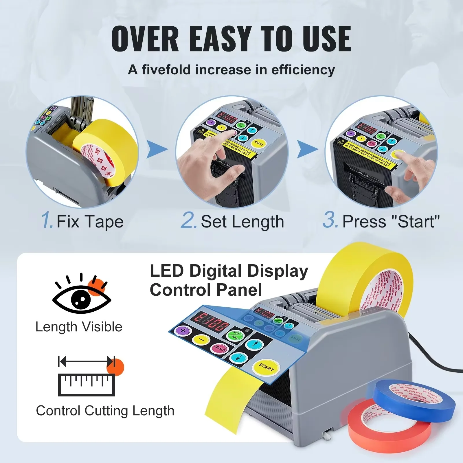 ZCUT-9 Automatic Tape Dispenser 5-999mm Adjustable Length Scotch/Fiber/Acetate Tape for Industrial Packaging Tape Cutter Machine