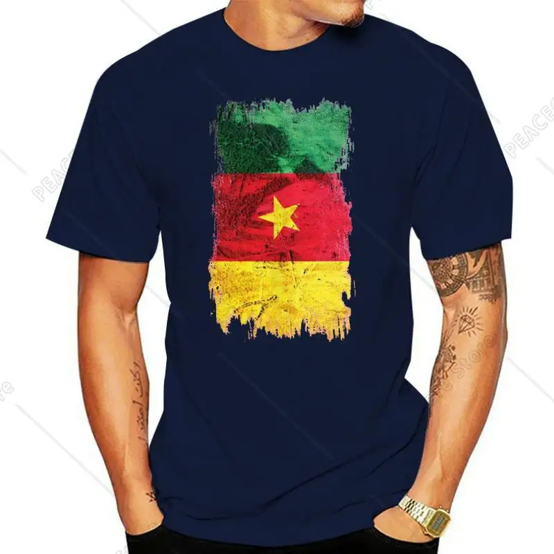 Cameroon Grunge Flag Mens T-Shirt Tee Top Cameroun Football Cameroonian Shirt Loose Size Top Tee Shirt