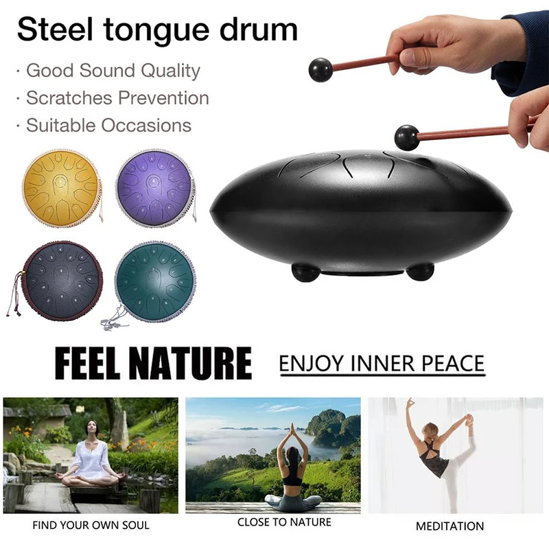 13 Inch 15 Tones Steel Tongue Drum Handpan D Major Music Drums Yoga Meditation Mindfulness Ethereal Drum Percussion Instruments