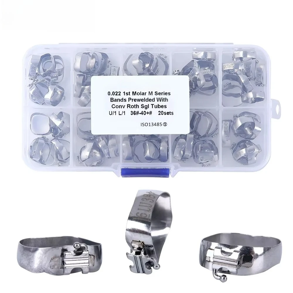 AZDENT 80pcs Dental Orthodontic 1st Molar Bands with Buccal Tube M Series Convertible Roth.022 U/1 L/1 36#-40# Single Tube