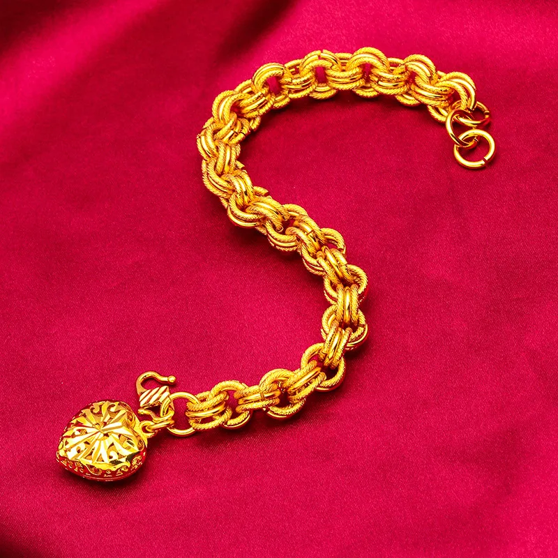 

Love Bead Bracelet for Women, 24K Gold, AU999 | Antique Victorian heart carvings, vintage glamour for formal occasions.