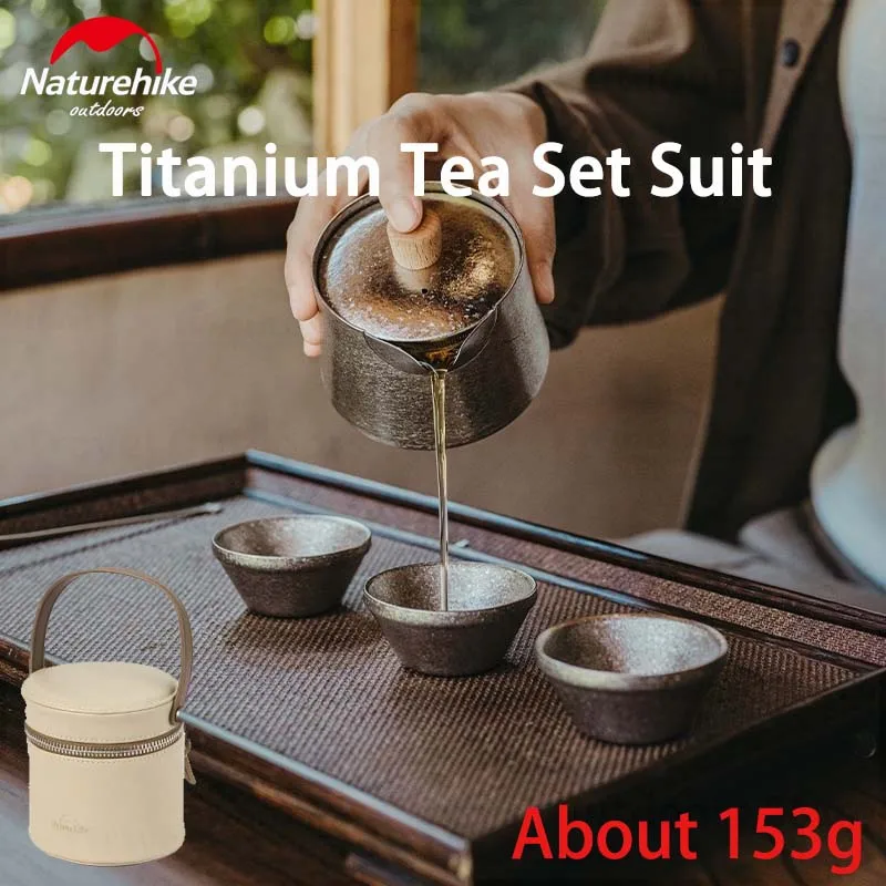 

Naturehike Titanium Tea Set Camping Ultralight Drinking Teacup Outdoor Tableware 150ml Picnic Double Layer Titanium Teapot Suit