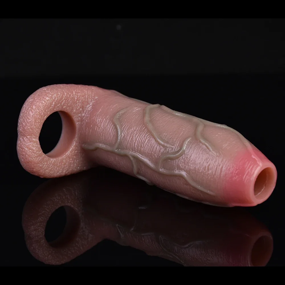 New FAAK Silicone Penis Sleeve Cock Enlargement Realistic Dildo Sheath Penis Ring Sex Toys For Men Skin Touch Male Masturbator