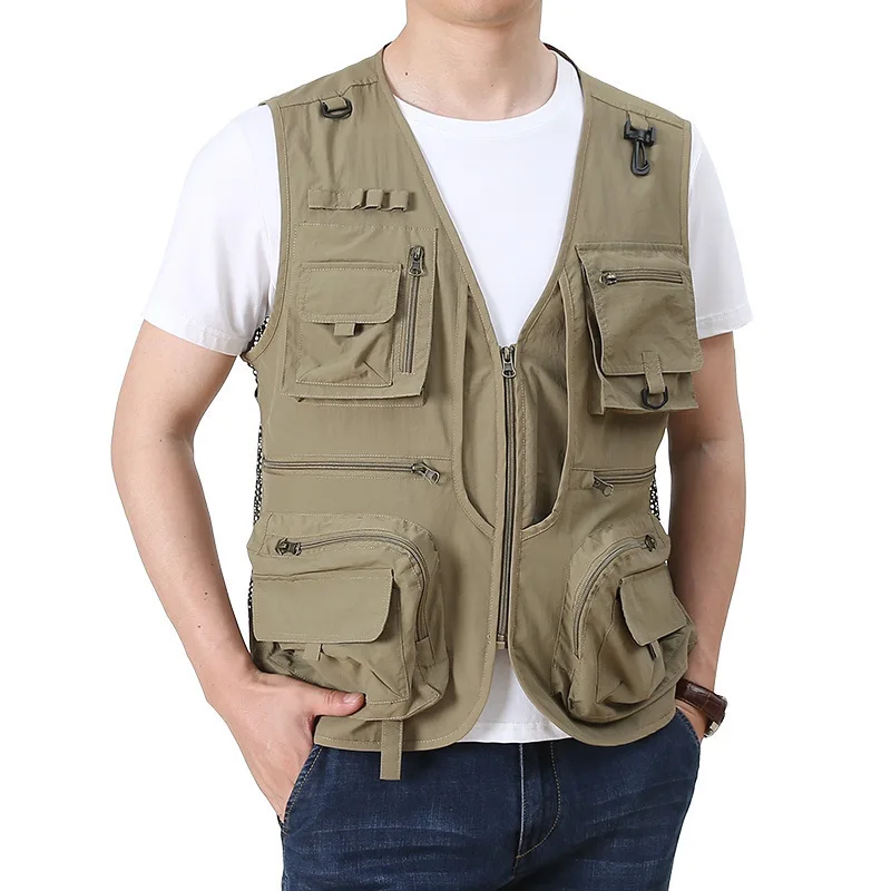 

Multi Pockets Man Vest Jackets Outdoor Sports Reporter Photography Fishing Casual Men Mesh Waistcoats Cargo Work Chaleco Tactico