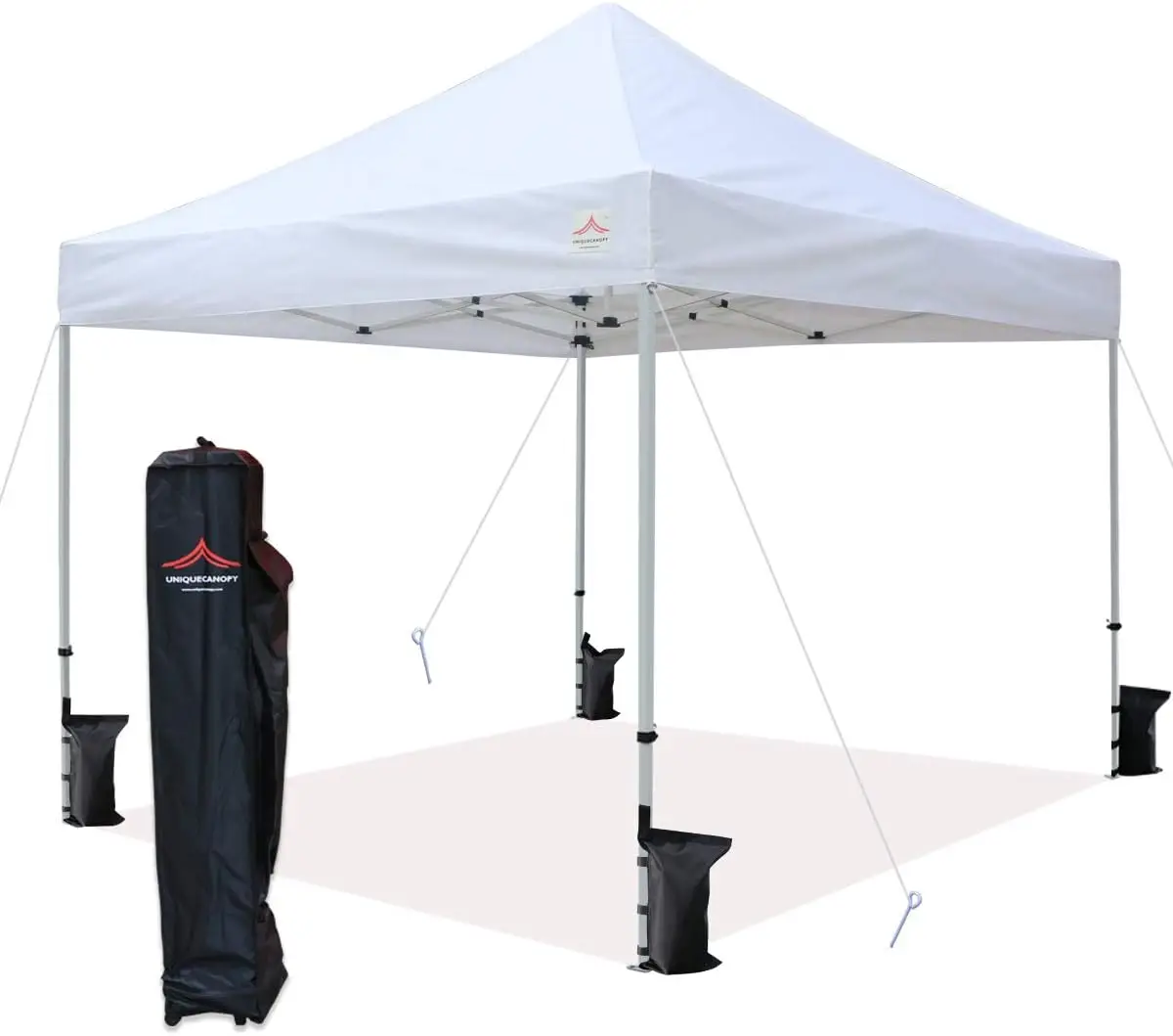 Commercial Outdoor Use, White 10'x10' Pop Up Canopy Tent with Heavy Duty Roller Bag and 4 Sand Bags
