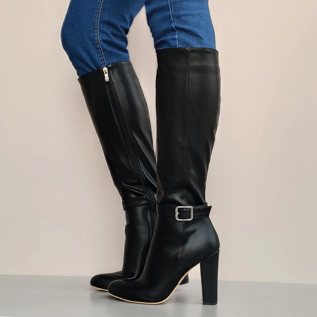 SEIIHEM Women Knee High High Boots Round Toe Side Zip Up Thick High Heels Boots Over Knee Shoes Woman Big Size 37 39 43 45 47 52