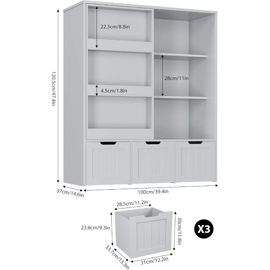 FOTOSOK Organisateur de rangement pour jouets avec étagère coulissante pour salle de jeux et chambre à coucher, 3 tiroirs mobiles et 6 compartiments de rangement jusqu'à Maxim