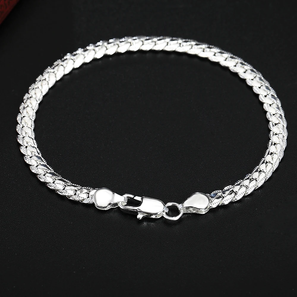 Hot sale 925 Sterling Silver Bracelet 5MM Braided Pattern For Women Men Fashion Chain Wedding Party Engagement Jewelry Gift