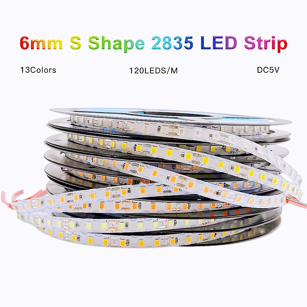 6mm Shape Bendable 2835 SMD LED Strip Light DC5V 120LED/m String Light 13 Color DIY Neon Sign Letter 0.5m-10m