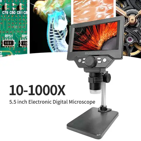 LCD 디지털 현미경 – 스탠드 장착 동전용, 전자 수리 및 납땜 작업에 적합, 5.5인치 화면, 1000배 확대, 1080P 해상도