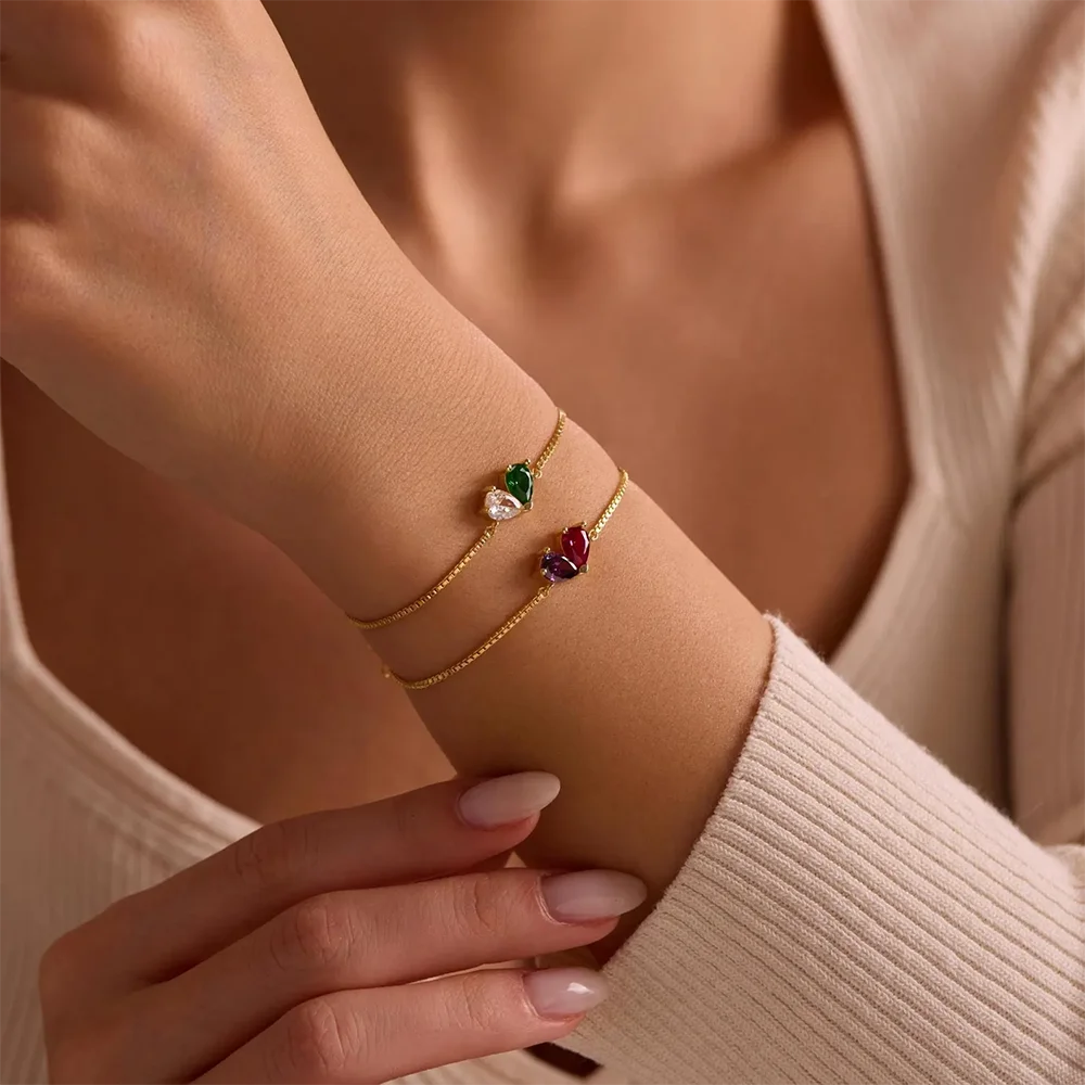 

Браслет с камнем в форме сердца на заказ, браслет с камнями 2, ювелирные изделия для матери и дочки, подарок на день матери, цепочка из нержавеющей стали