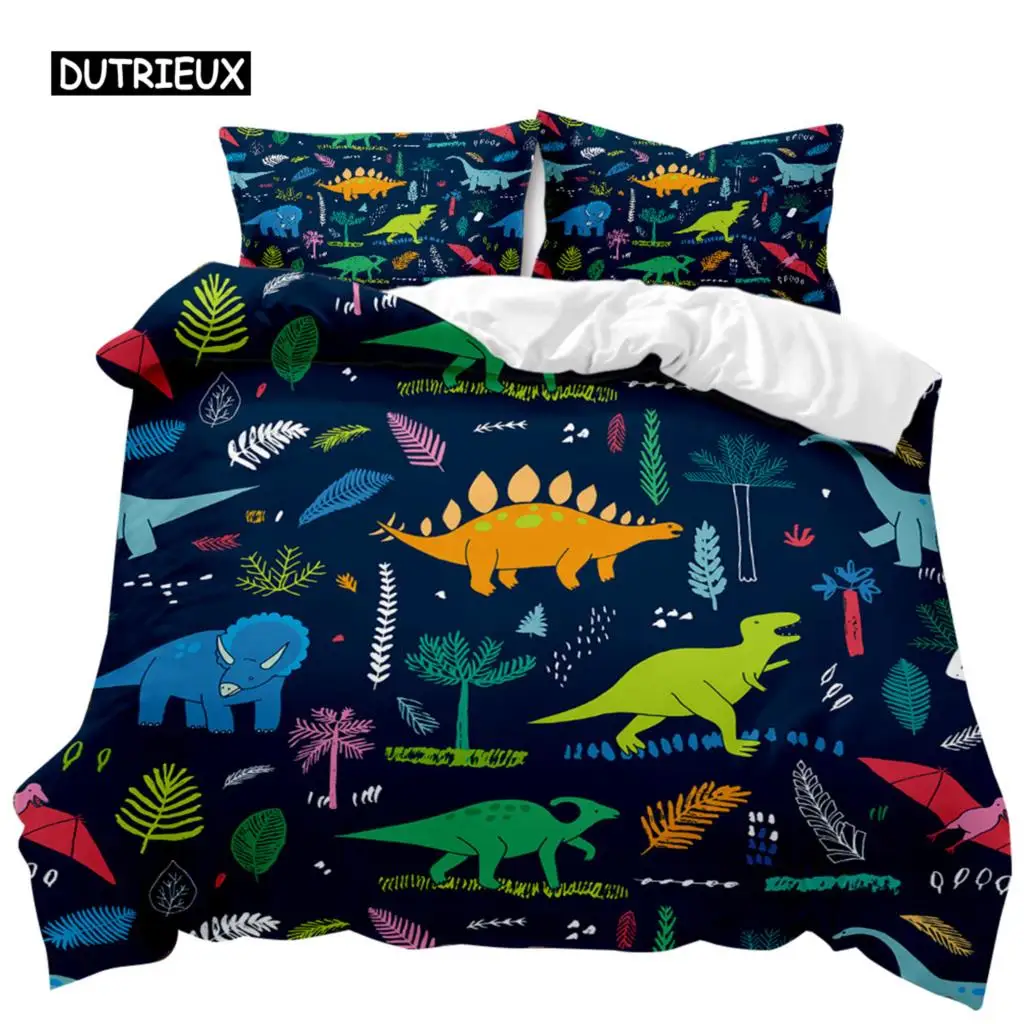 Dinosaur Duvet Cover Set Tropical Cartoon Dinosaur Twin Bedding Set for Kids Teens Double Queen King Size Polyester Quilt Cover