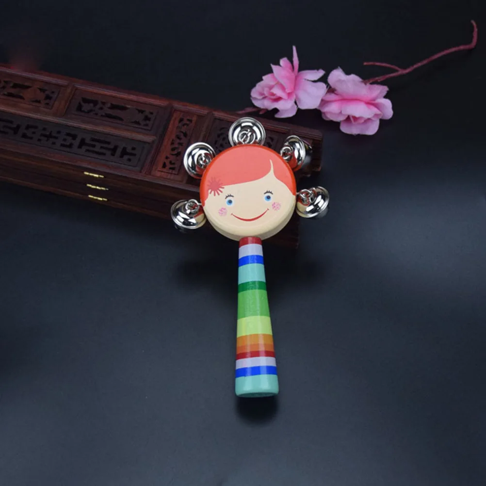 

Hand Smiling Cartoon Handle Kids Gifts Puzzle Wooden Bamboo with Bells Child