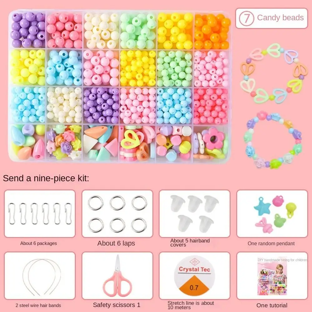 Arts Crafts DIY Handmade Beaded Kit Jewelry Set DIY Kit for Make Bracelets Beads Toys Colorful Kawaii DIY Making Beads Kit
