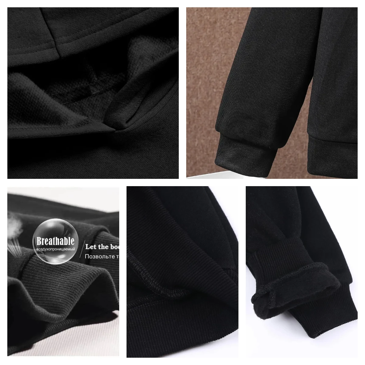 Winter- und Herbsttrend: Schwarzes, modisches Kinder-Sweatshirt-Set mit Kapuze und Buchstabenmuster, bequem und weich für den täglichen Gebrauch. – Detail 7