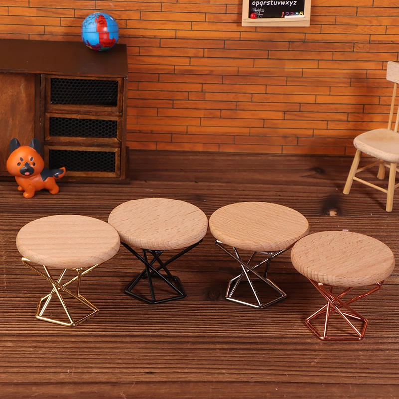 1/12 Dollhouse Simulation Coffee Table Round Tea Table Model Funiture Accessories For Doll House Decor Kids Pretend Play Toys