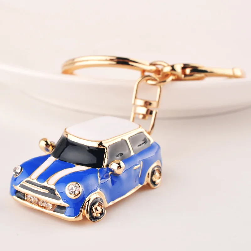 Cute Rhinestone Crystal black Mini Car Keychain 3d Model Car Key Chain Key Ring Holder Pendant Keyring