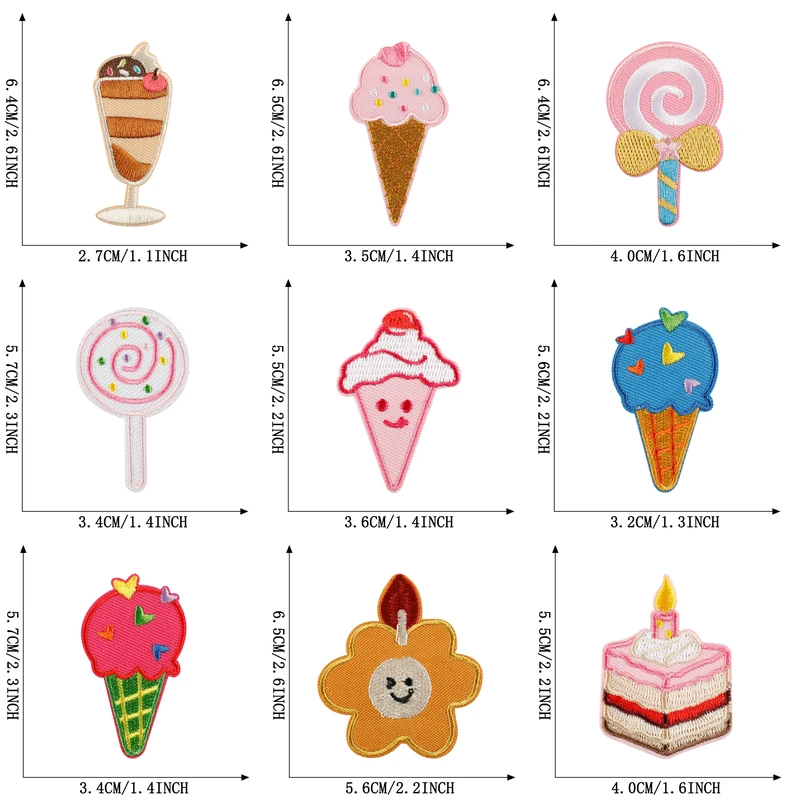 12 Stück süße, selbstklebende Aufnäher für Kleidung, Eiscreme, Kinder, zum Aufnähen oder Aufbügeln, bestickte Aufkleber, Stoffe, DIY-Set, Jacke – Detail 3
