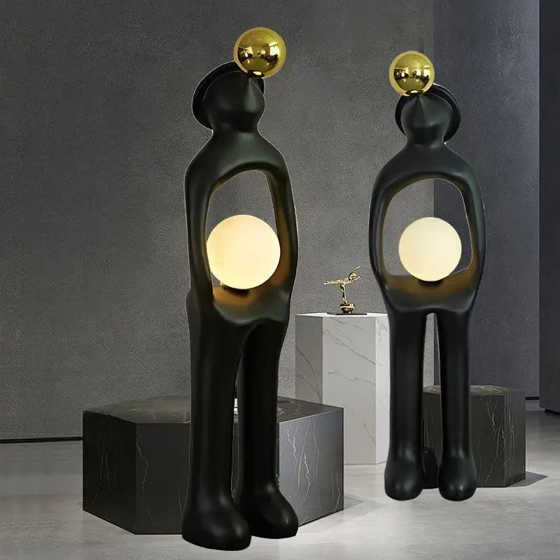 

Character Art Design Sculpture Resin Floor Lamp Hotel Lobby Exhibition Hall Light Luxury Fiberglass Large Decorative Ornament
