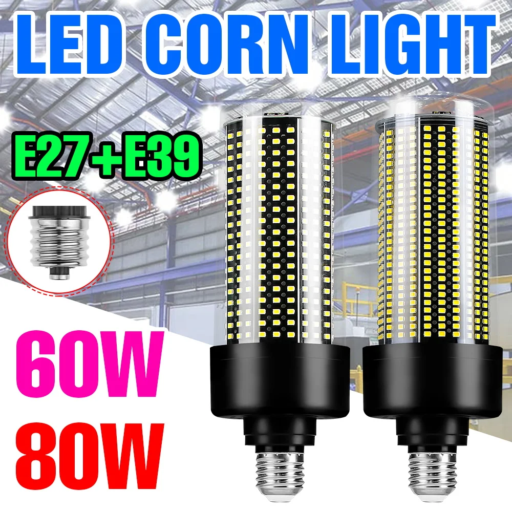 

80W LED Corn Light Bulb E27 Ceiling Lamp 60W E39 Chandlier Bulbs 85-265V No Flicker Home Study Room Living Room Cold/Warm White