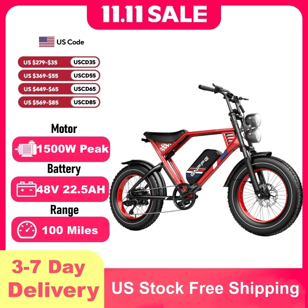 

Пиковый двигатель 1500 Вт, электрический велосипед для взрослых, ширина 20 дюймов, ширина, 32 миль в час, 7 скоростей, 48 В, 22,5 Ач, масляные тормоза и система BMS с полной подвеской