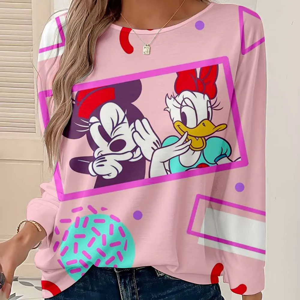 

Plus size autumn and winter new fashion women's V-neck long sleeve Disney Mickey Mouse print elegant casual loose t-shirt