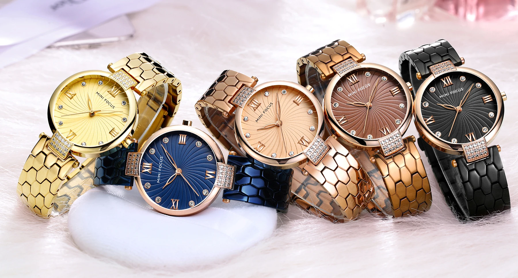 Latest MINI FOCUS MF0186L Unique Design Watch Luxury Gold Stainless Steel Band Japan Movement Waterproof Women Quartz Watches