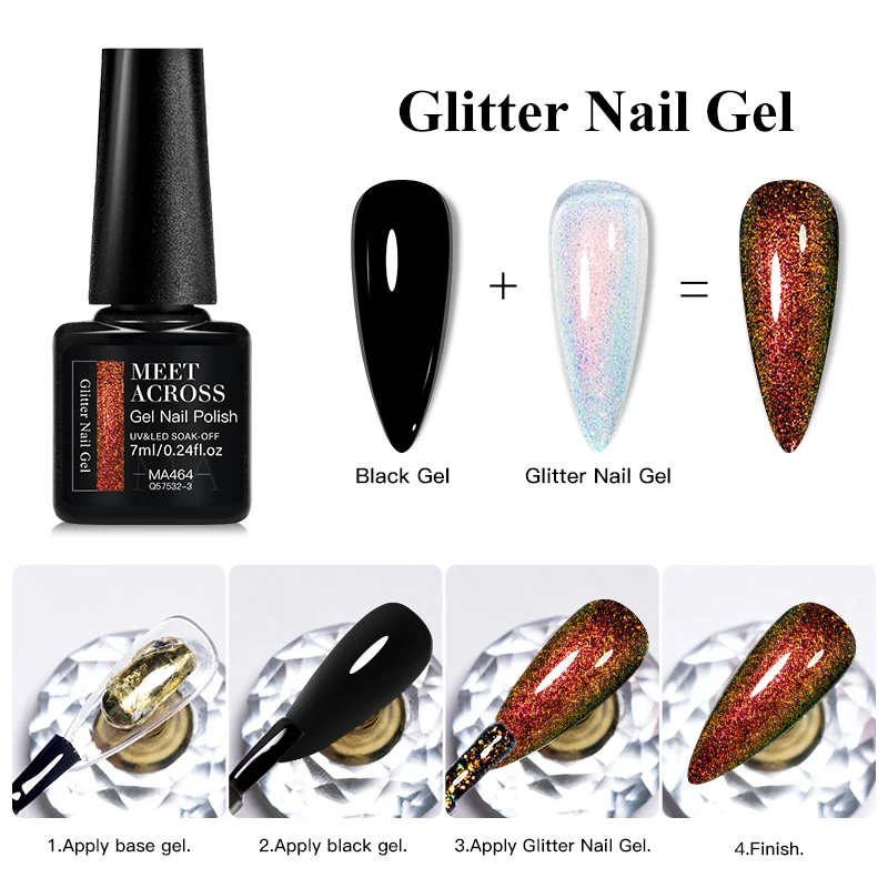 7 مللي يجتمع عبر بريق الترتر جيل للأظافر بريق شفاف جل تحتاج قاعدة سوداء هلام نقع قبالة الأشعة فوق البنفسجية هلام البولندية مسمار الفن الورنيش