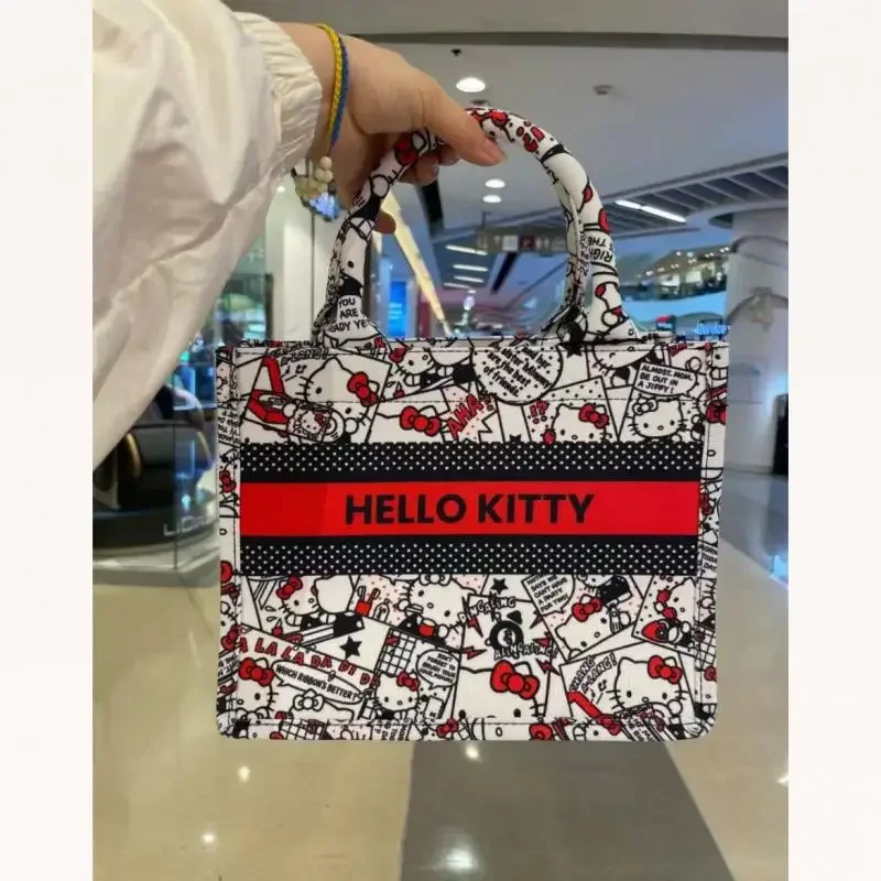 Ins حقيبة يد قماش سعة كبيرة Kuromi مستحضرات التجميل حمل حقيبة التسوق تخزين أكياس للمرأة أنيمي الشكل Kawaii