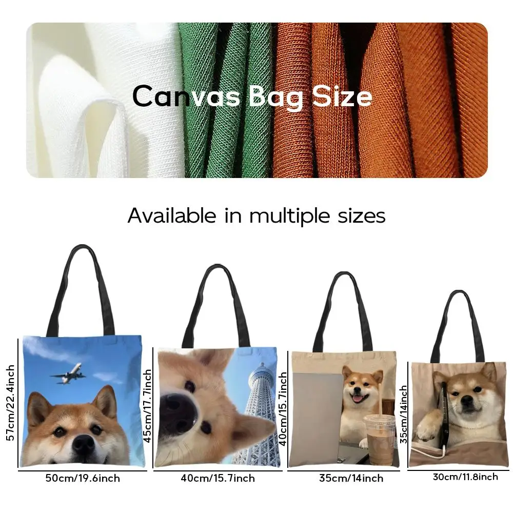 Storage Bags Casual Portable Shoulder Bag Lightweight Shopping Bag Reusable Linen Bag Cute Shiba Inu meme Emoticons