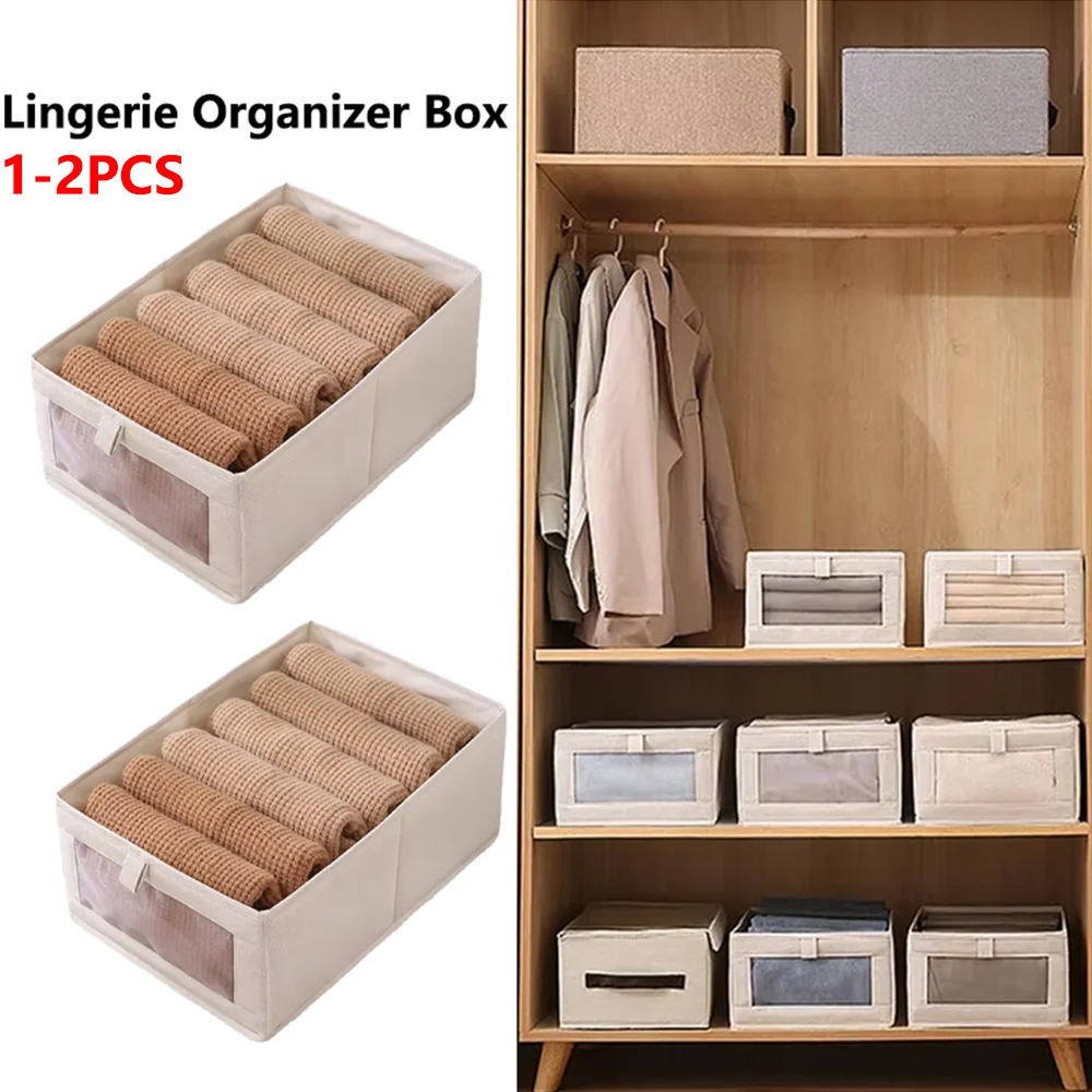 

1-2 PCS Japanese Style Foldable Fabric Bin - Jumbo Size Storage Box for Closet No Lid Collapsible Organizer See-Through Design