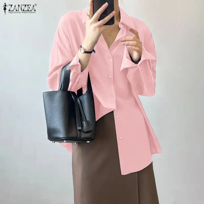 ZANZEA Women Stylish Tops Long Sleeve Shirts Elegant Office Lady Fashion Blouse Lapel Pockets Casual Loose Spring Autumn Blusas