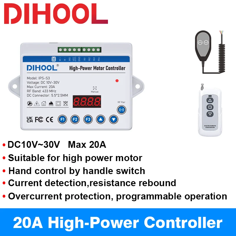 20A High Power Motor Controller for Lifting Column Remote Control Current Monitoring Overload Protection Programmable Operating