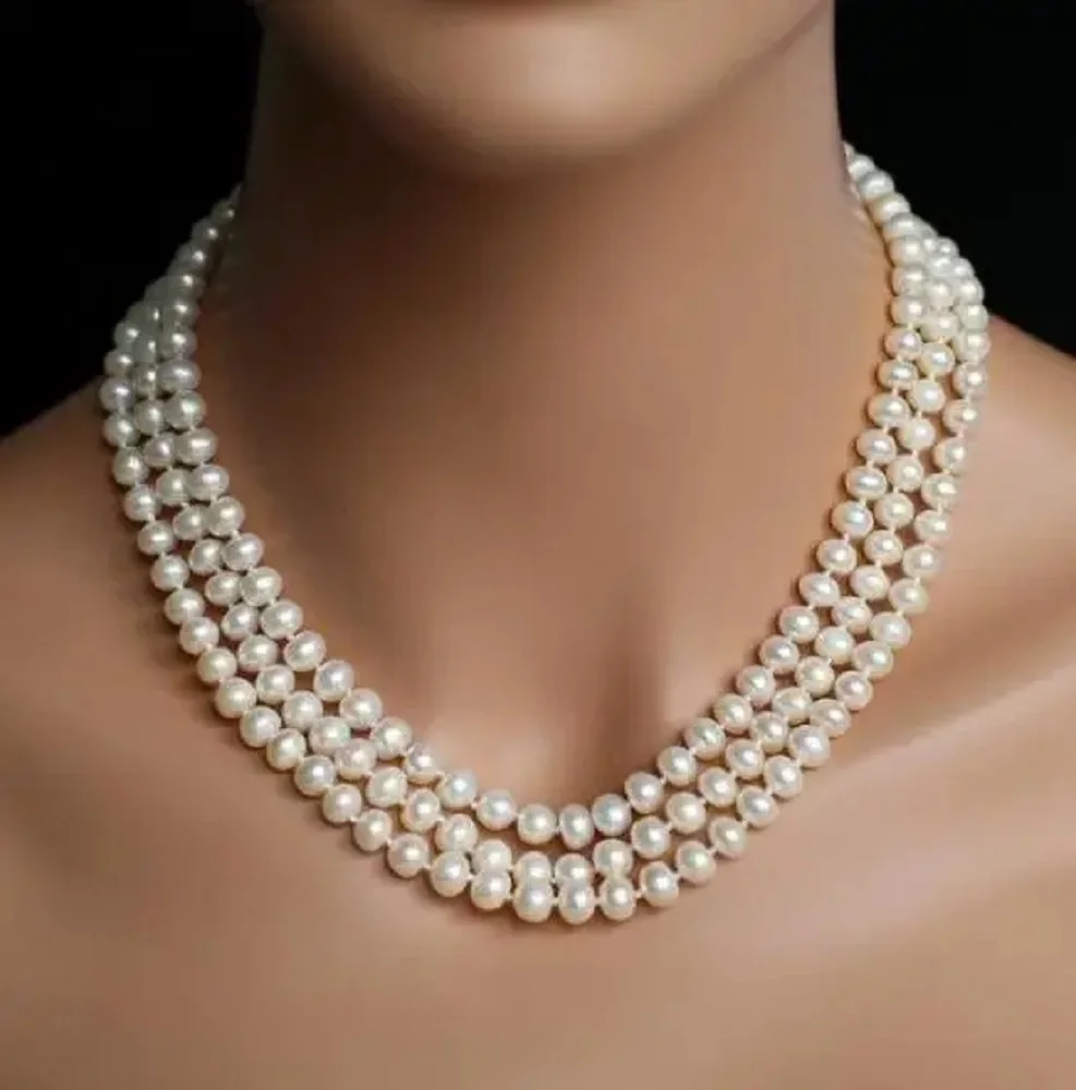 3-row AAA 7-8mm natural South Sea white pearl necklace, 925s18 * 19 * 20 inch For other sizes, please contact customer service