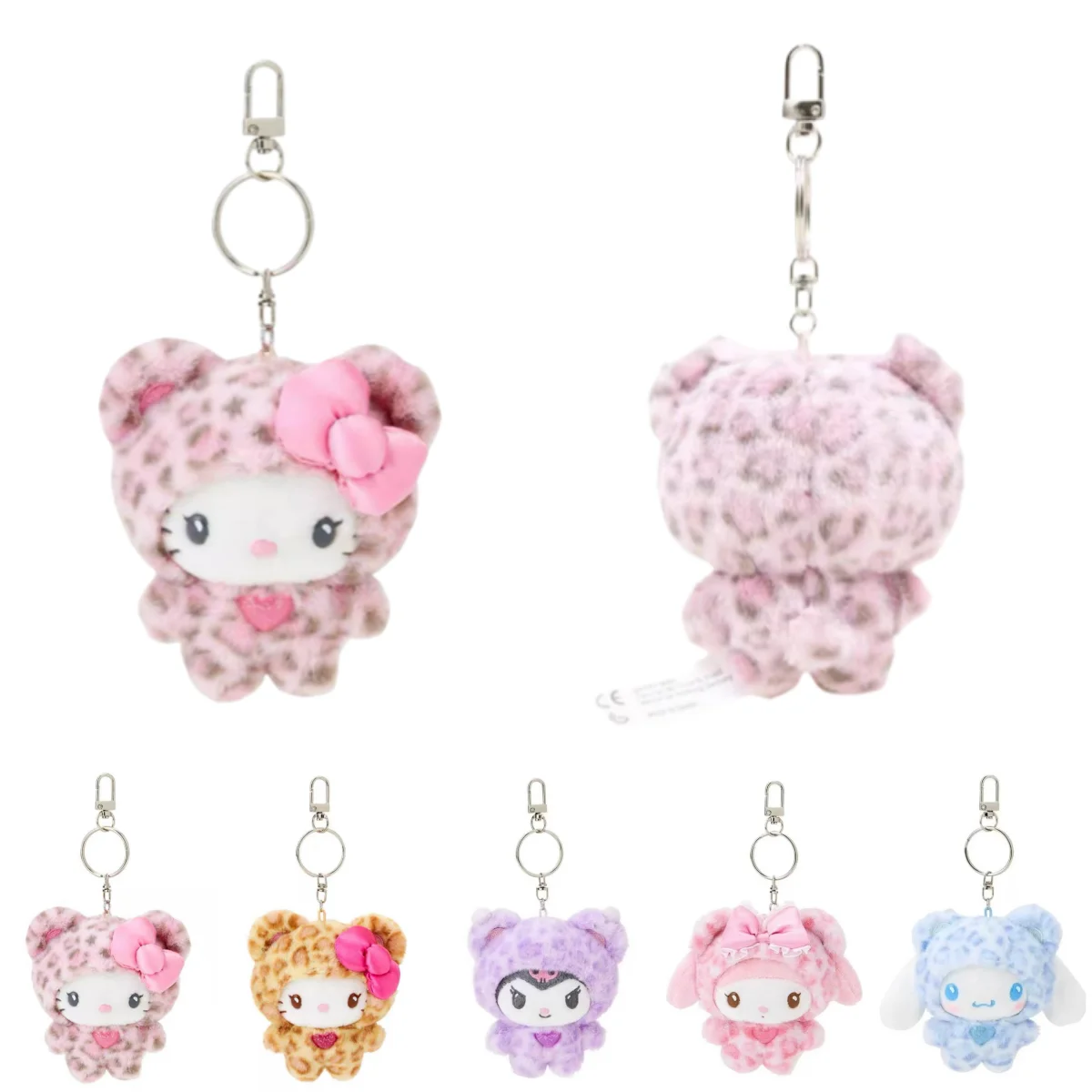 Sanrio Leopard Print Bear Keychain Anime Hello Kitty Plush Key Chain Cartoon Backpack Pendant Cute Car Key Ring Accessories Gift