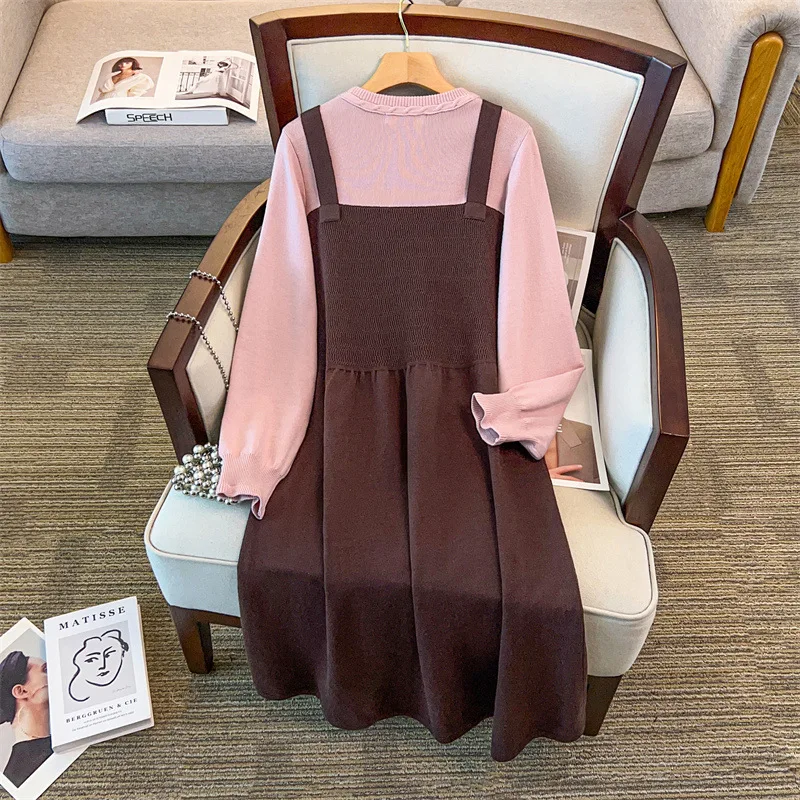 155 كجم حجم كبير المرأة التمثال 160 الخريف الشتاء طويلة س الرقبة طويلة الأكمام سترة فستان 4XL 5XL 6XL 7XL 8XL 9XL #4