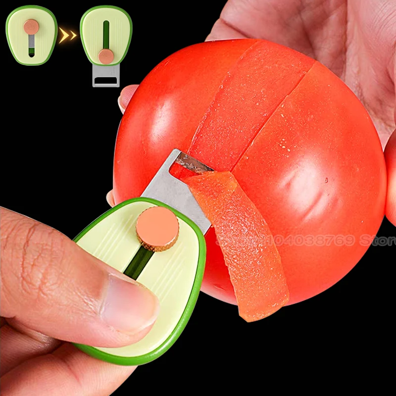 Scalable Mini Zesters Cartoon Avocado Stainless Steel Peeler Key Ring Portable Fruits Paring Knife Peeling Kitchen Gadgets Tools
